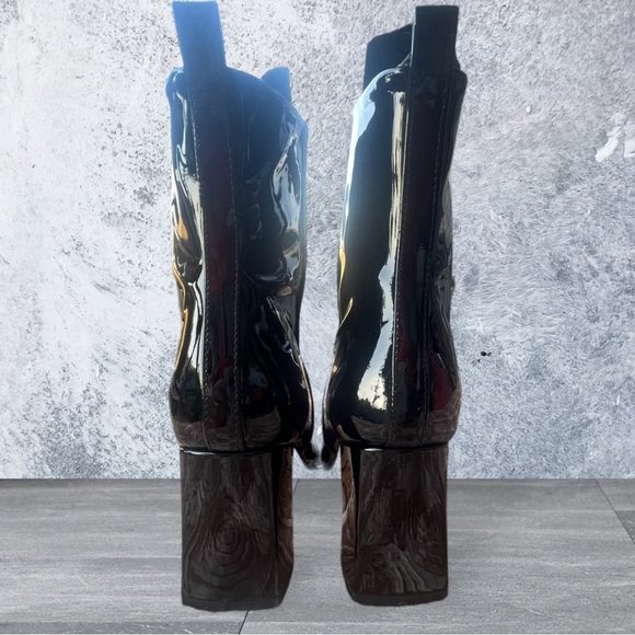 NIB Good American Shiny Patent Leather Bootie in Black Block Heel rare! Sz 5 - Picture 8 of 9